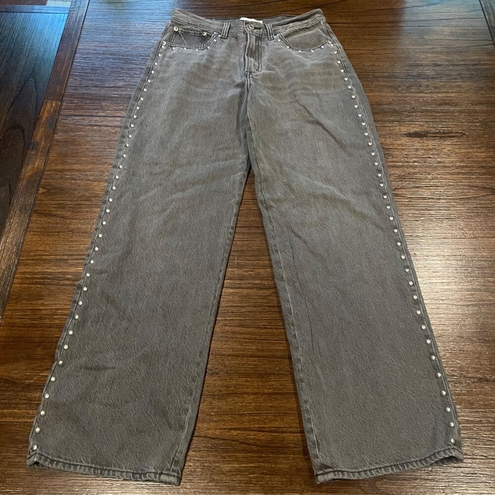 Abercrombie & Fitch High-Rise Wide-Leg Jeans with Side Studs - Gray